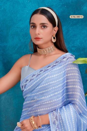 MEHEK 480 COLOUR 480A TO 480D BEAUTIFUL PRINTED SAREES WITH HANDWORK